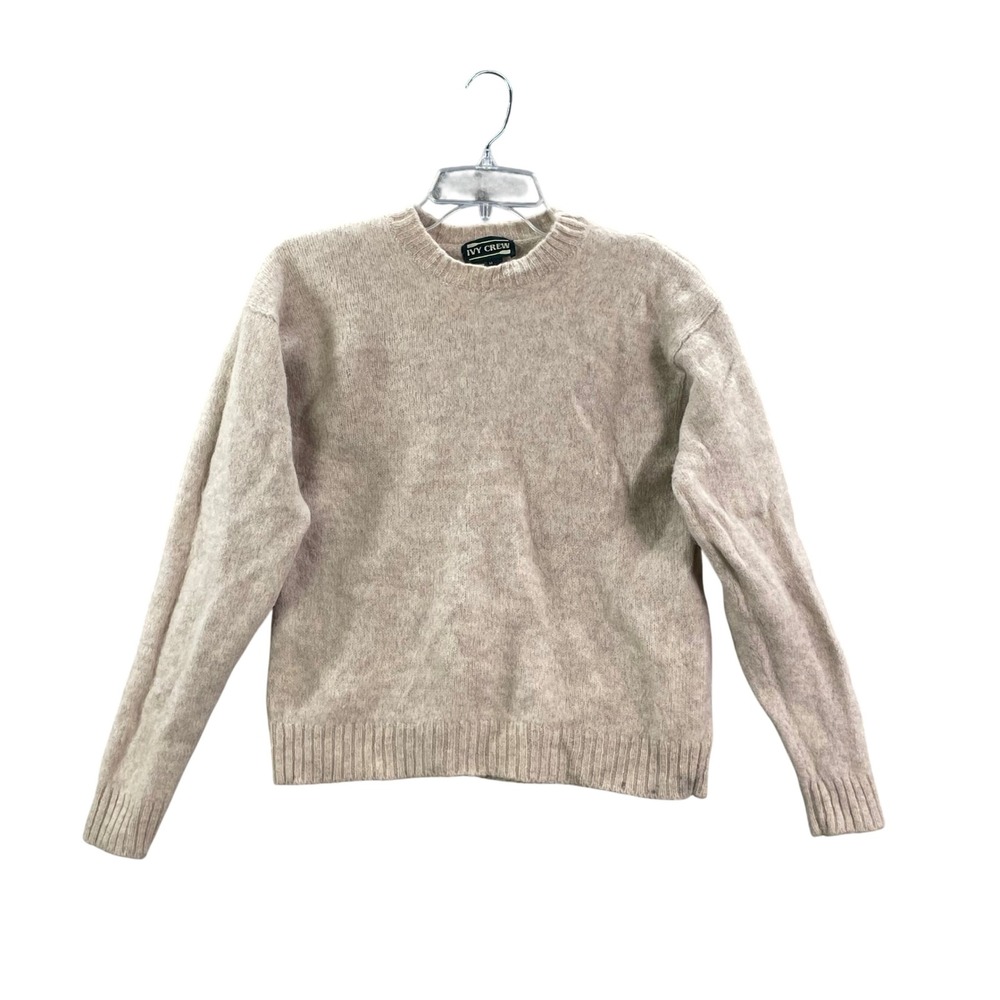 Ivy Crew Sweater Womens Medium Tan Wool Crewneck Knit Pullover Classic Solid